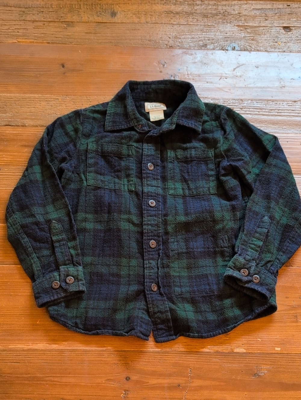 L.L. Bean Kids Black & Green Flannel Button-Down Shirt - 5 - 6